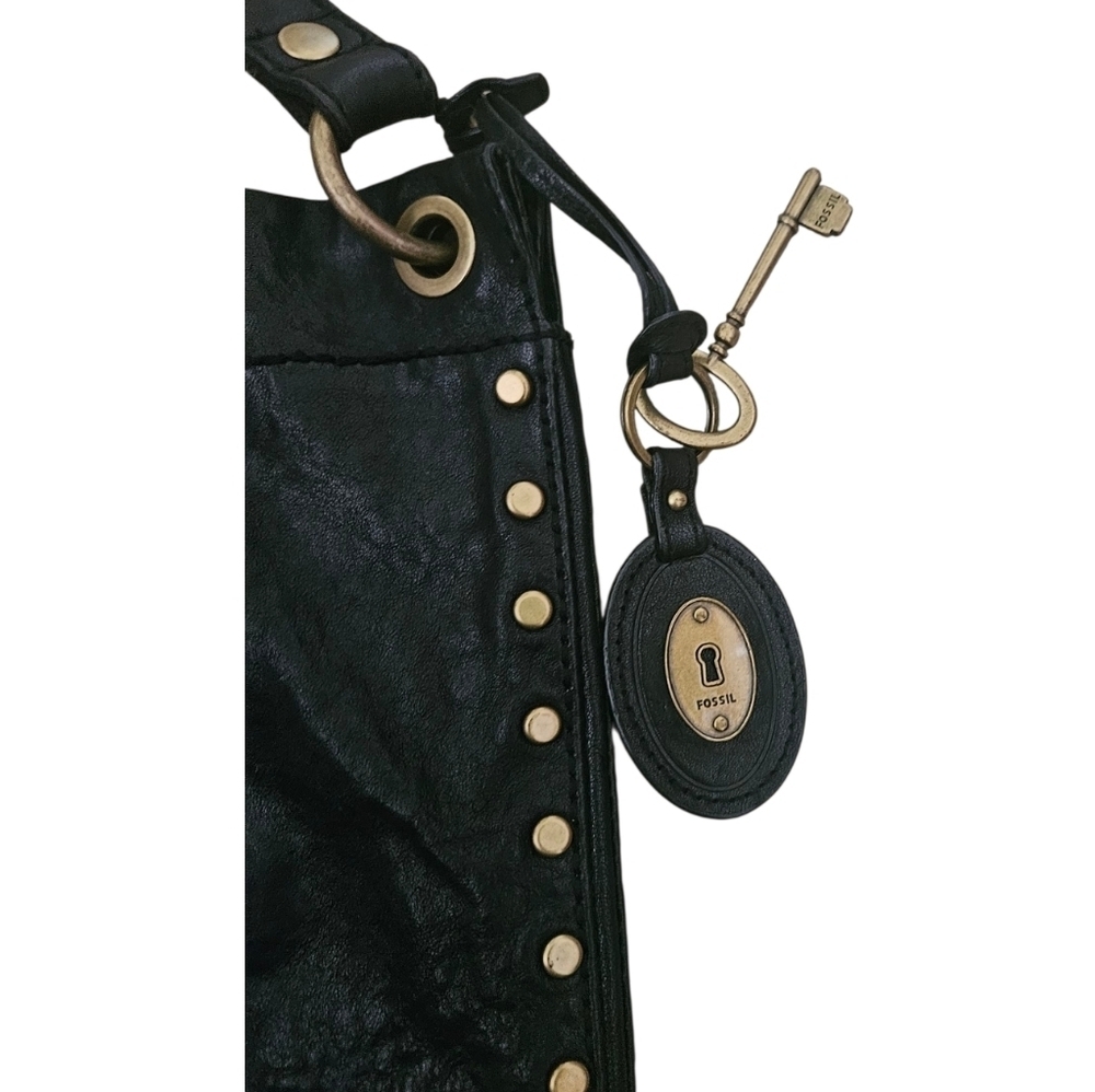 Fossil Winslet Black Leather Shoulder Bag w/ Gold-Toned Rivets - Picture 2 of 5